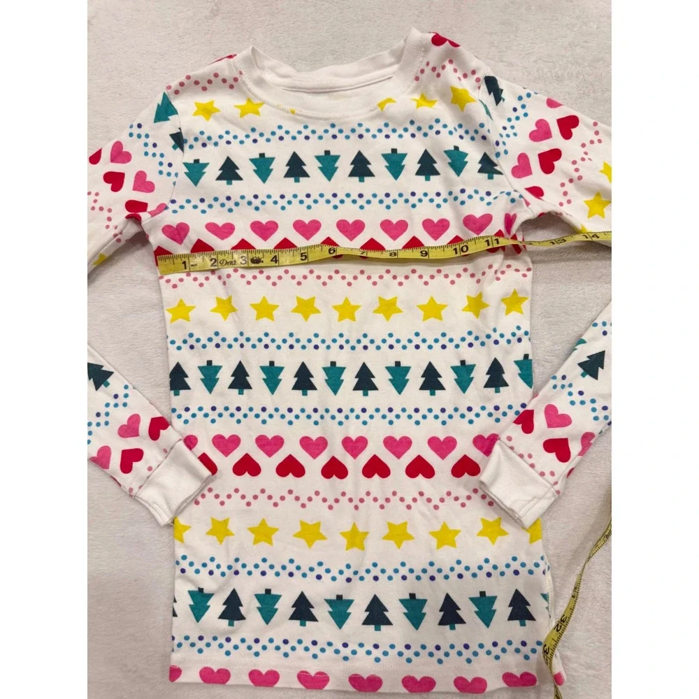 Primary Kids Organic Cotton Pajama Top Size 12 Holiday Hearts Trees Stars White